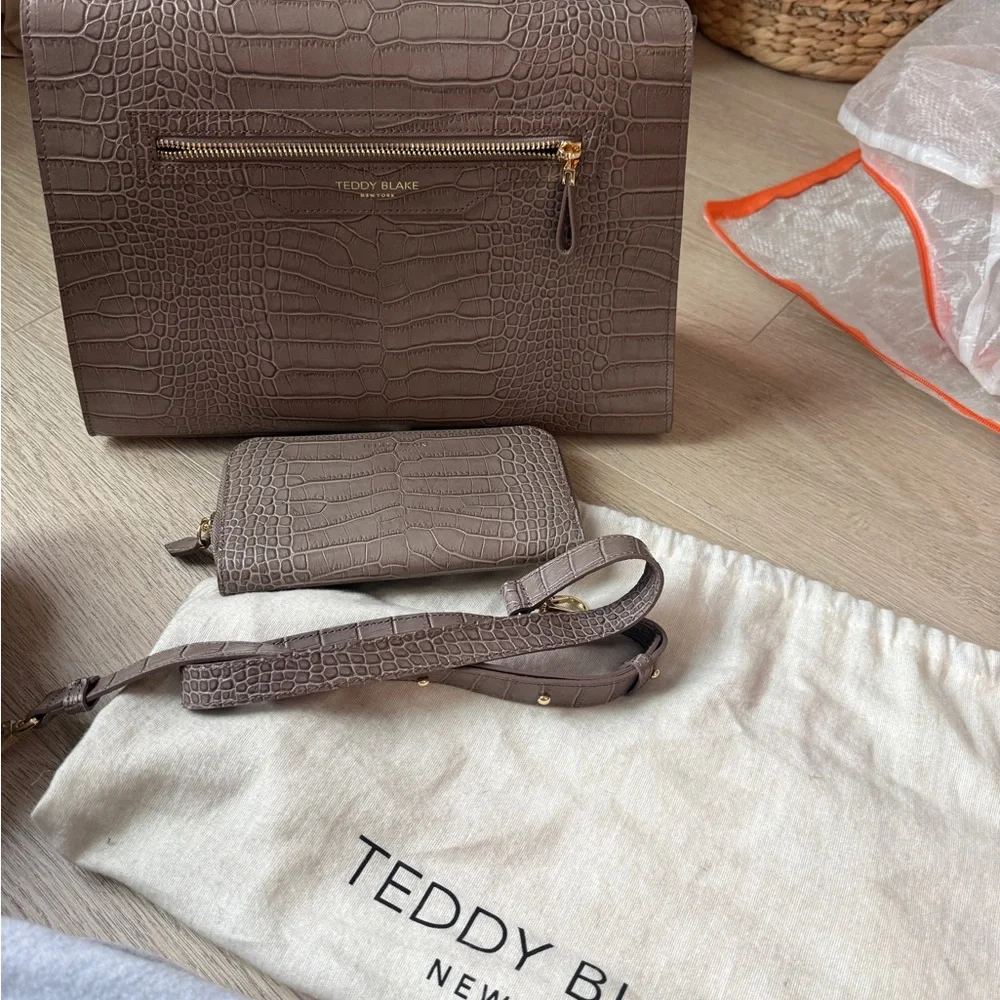 Teddy Blake Taupe Croc-Embossed Leather Satchel